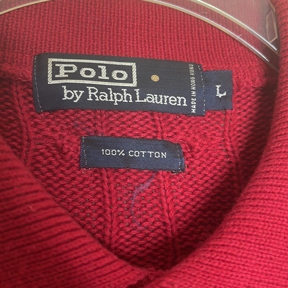 VTG Polo by Ralph Lauren Men Cotton Red Cable Knit Golf Long Sleeve Swea… - Picture 3 of 6